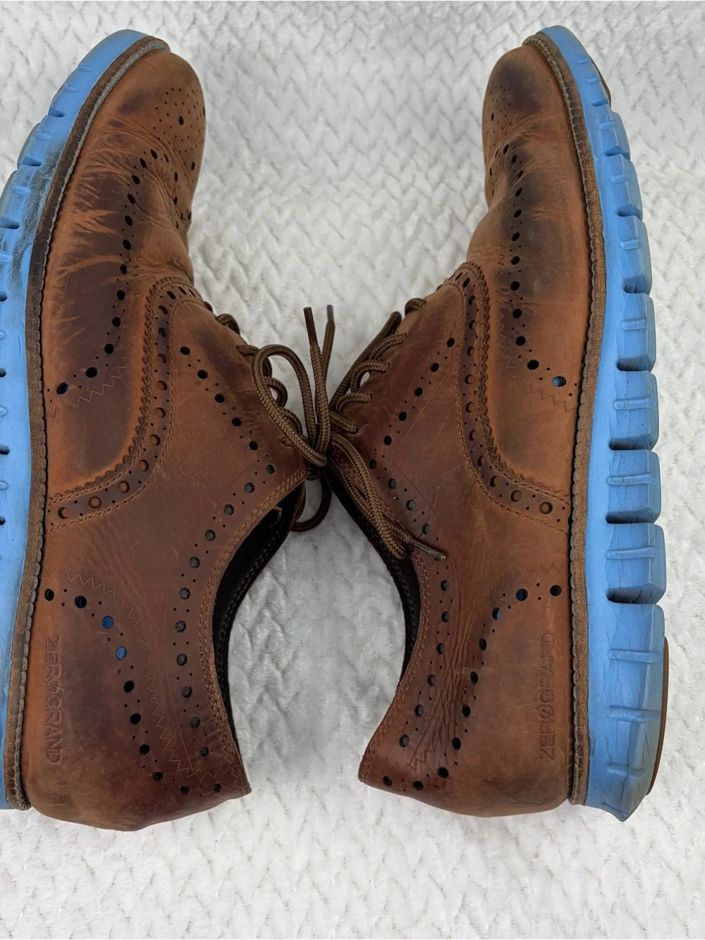 Cole Haan Zerogrand Wingtip Oxford Mens Brown Leather Blue Sole Shoes Size 10.5